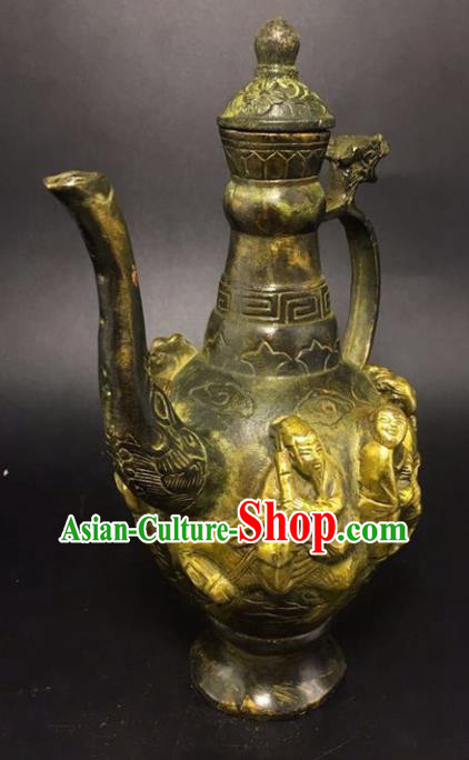 Handmade Chinese Wine Pot Traditional Brass Accessories Carving Eight Treasures Flagon Ornaments Handmade Chinese Wine Pot Traditional Brass Accessories Carving Eight Treasures Flagon Ornaments
