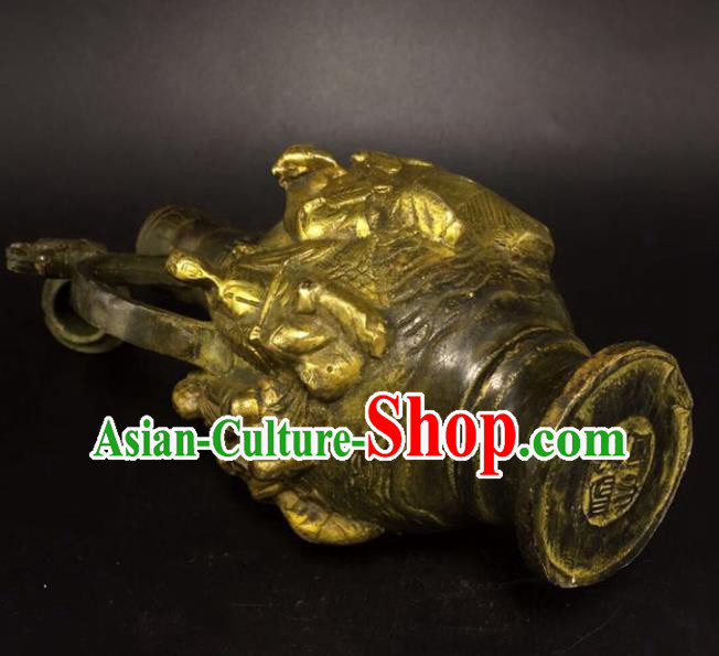 Handmade Chinese Wine Pot Traditional Brass Accessories Carving Eight Treasures Flagon Ornaments Handmade Chinese Wine Pot Traditional Brass Accessories Carving Eight Treasures Flagon Ornaments