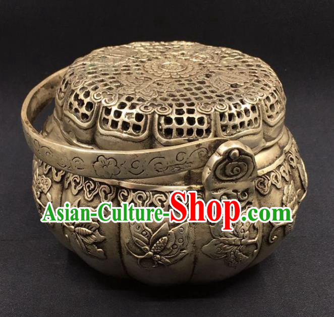 Handmade Chinese Carving Butterfly Censer Ornaments Traditional Brass Accessories Cupronickel Handwarmer Handmade Chinese Carving Butterfly Censer Ornaments Traditional Brass Accessories Cupronickel Handwarmer