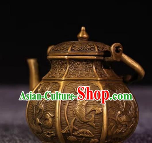 Handmade Chinese Carving Mandarin Duck Teapot Ornaments Traditional Brass Accessories Tea Kettle Handmade Chinese Carving Mandarin Duck Teapot Ornaments Traditional Brass Accessories Tea Kettle