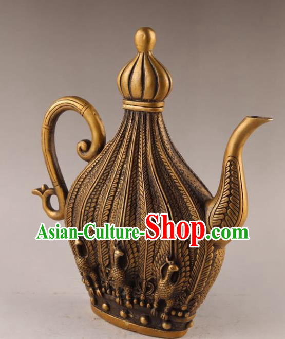 Handmade Chinese Carving Phoenix Wine Pot Ornaments Traditional Brass Accessories Flagon Handmade Chinese Carving Phoenix Wine Pot Ornaments Traditional Brass Accessories Flagon
