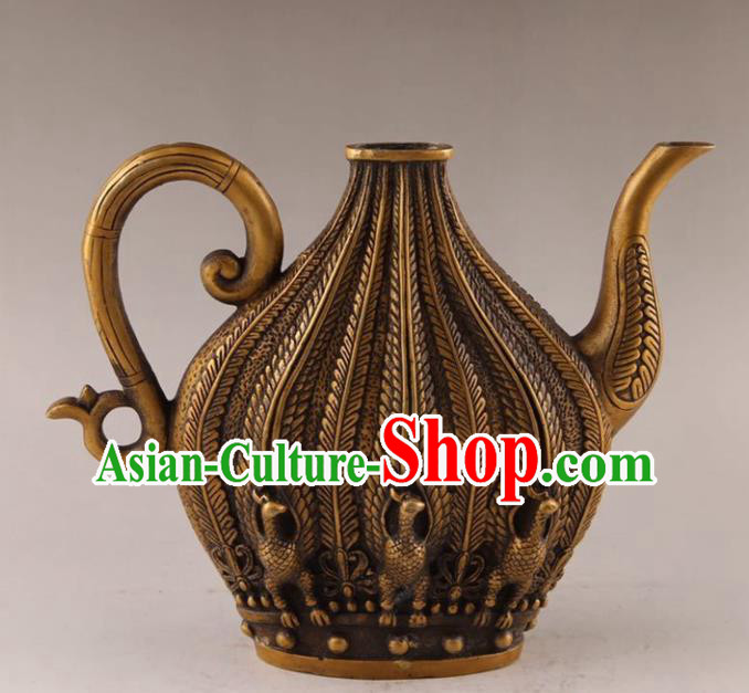 Handmade Chinese Carving Phoenix Wine Pot Ornaments Traditional Brass Accessories Flagon Handmade Chinese Carving Phoenix Wine Pot Ornaments Traditional Brass Accessories Flagon
