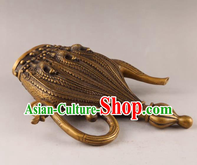Handmade Chinese Carving Phoenix Wine Pot Ornaments Traditional Brass Accessories Flagon Handmade Chinese Carving Phoenix Wine Pot Ornaments Traditional Brass Accessories Flagon