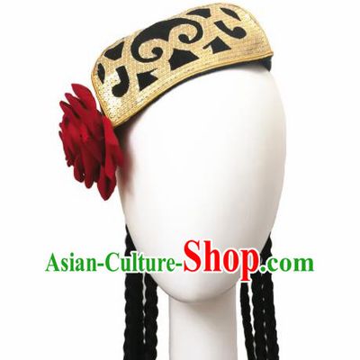 China Handmade Ethnic Women Folk Dance Braid Hair Accessories Traditional Uyghur Nationality Top Hat