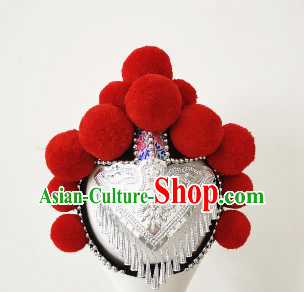 China Folk Dance Hair Accessories Traditional Yi Ethnic Red Cockscomb Hat China Folk Dance Hair Accessories Traditional Yi Ethnic Red Cockscomb Hat