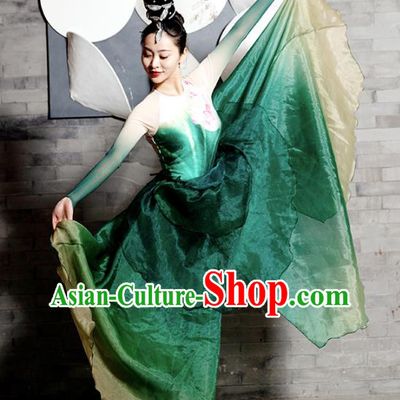 Traditional China Lotus Dance Stage Show Costumes Classical Dance Clothing Umbrella Dance Green Dress
