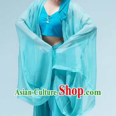 Traditional China Umbrella Dance Blue Dress Classical Dance Stage Show Green Snake Costume