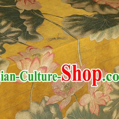 Chinese Traditional Cheongsam Silk Fabric Royal Lotus Pattern Yellow Song Brocade Gambiered Guangdong Gauze
