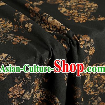Chinese Royal Peony Pattern Brocade Traditional Cheongsam Silk Fabric Black Gambiered Guangdong Gauze