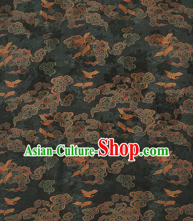 Chinese Gambiered Guangdong Gauze Traditional Cheongsam Silk Fabric Royal Cloud Crane Pattern Atrovirens Brocade Chinese Gambiered Guangdong Gauze Traditional Cheongsam Silk Fabric Royal Cloud Crane Pattern Atrovirens Brocade