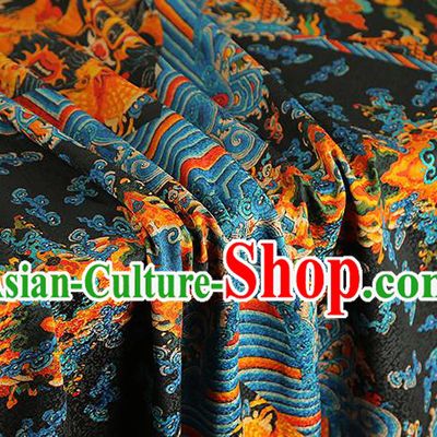 Chinese Royal Dragons Pattern Brocade Drapery Black Gambiered Guangdong Gauze Traditional Cheongsam Silk Fabric