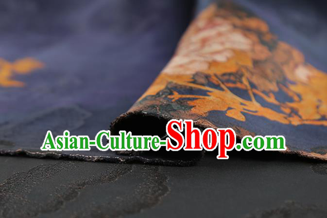 Chinese Royal Peony Pattern Brocade Drapery Traditional Cheongsam Silk Fabric Navy Gambiered Guangdong Gauze Chinese Royal Peony Pattern Brocade Drapery Traditional Cheongsam Silk Fabric Navy Gambiered Guangdong Gauze