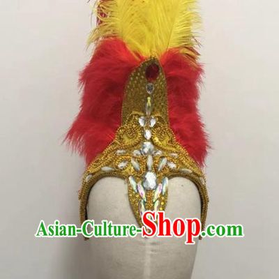 China Traditional Drum Dance Headwear Women Folk Dance Feather Hat