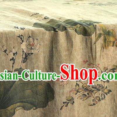 Chinese Light Green Gambiered Guangdong Gauze Traditional Silk Fabric Royal Lotus Pattern Cheongsam Drapery
