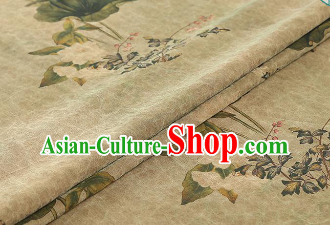 Chinese Light Green Gambiered Guangdong Gauze Traditional Silk Fabric Royal Lotus Pattern Cheongsam Drapery