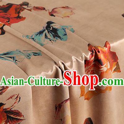 Chinese Gambiered Guangdong Gauze Royal Rose Pattern Cheongsam Cloth Drapery Traditional Ginger Silk Fabric