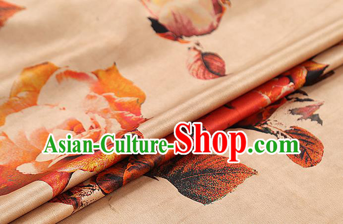 Chinese Gambiered Guangdong Gauze Royal Rose Pattern Cheongsam Cloth Drapery Traditional Ginger Silk Fabric Chinese Gambiered Guangdong Gauze Royal Rose Pattern Cheongsam Cloth Drapery Traditional Ginger Silk Fabric