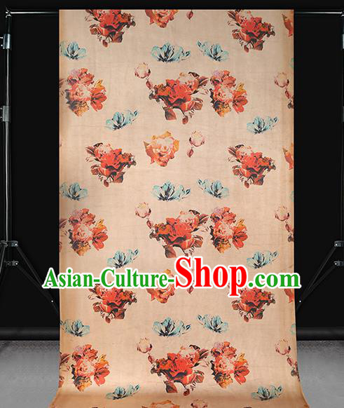 Chinese Gambiered Guangdong Gauze Royal Rose Pattern Cheongsam Cloth Drapery Traditional Ginger Silk Fabric Chinese Gambiered Guangdong Gauze Royal Rose Pattern Cheongsam Cloth Drapery Traditional Ginger Silk Fabric