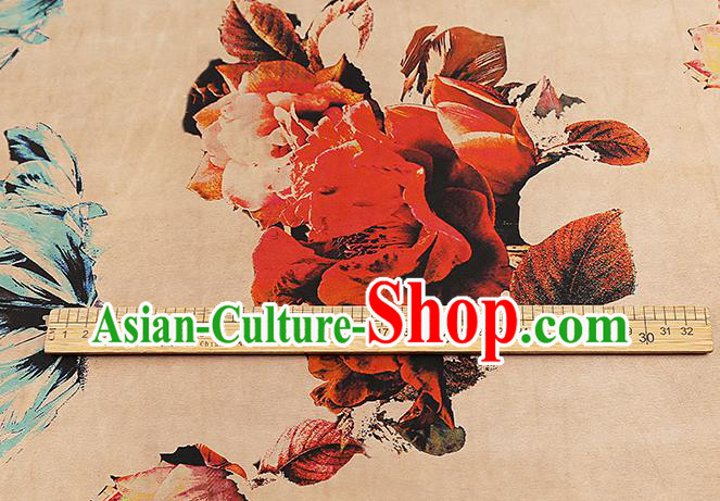 Chinese Gambiered Guangdong Gauze Royal Rose Pattern Cheongsam Cloth Drapery Traditional Ginger Silk Fabric Chinese Gambiered Guangdong Gauze Royal Rose Pattern Cheongsam Cloth Drapery Traditional Ginger Silk Fabric