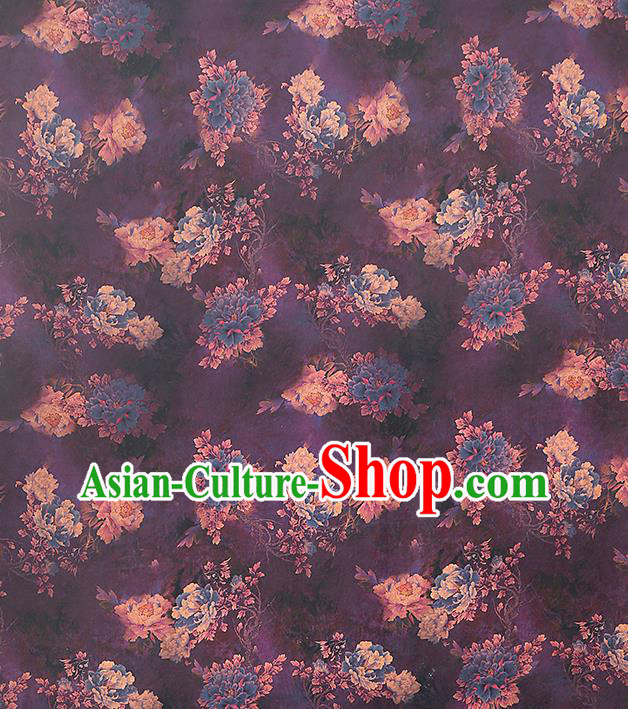 Chinese Royal Peony Pattern Cheongsam Cloth Drapery Gambiered Guangdong Gauze Traditional Purple Silk Fabric Chinese Royal Peony Pattern Cheongsam Cloth Drapery Gambiered Guangdong Gauze Traditional Purple Silk Fabric