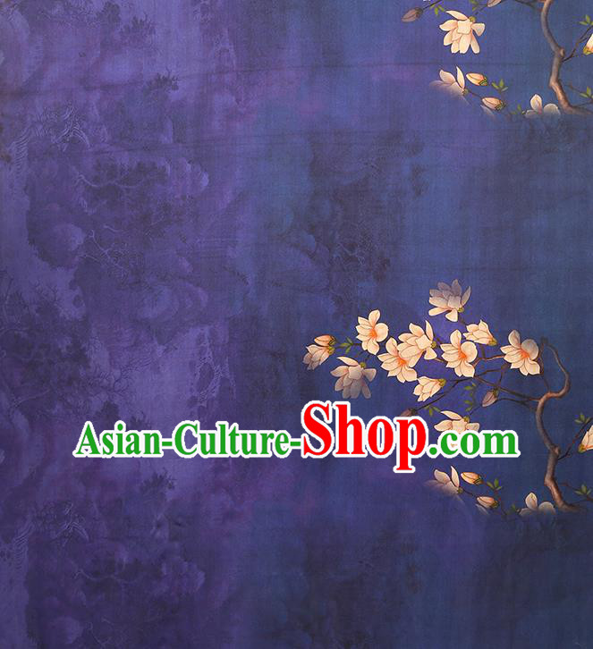 Chinese Royal Mangnolia Pattern Cloth Drapery Traditional Cheongsam Silk Fabric Purple Gambiered Guangdong Gauze Chinese Royal Mangnolia Pattern Cloth Drapery Traditional Cheongsam Silk Fabric Purple Gambiered Guangdong Gauze