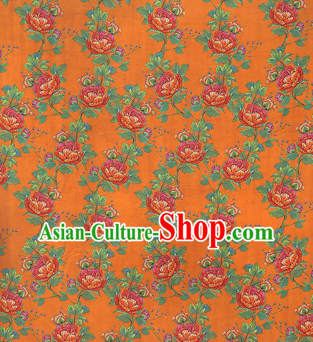 Chinese Traditional Orange Silk Fabric Gambiered Guangdong Gauze Royal Peony Pattern Cheongsam Drapery Chinese Traditional Orange Silk Fabric Gambiered Guangdong Gauze Royal Peony Pattern Cheongsam Drapery