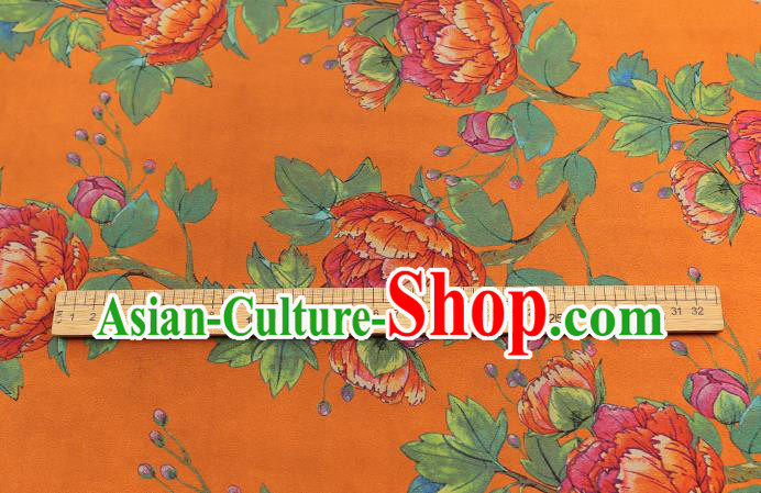 Chinese Traditional Orange Silk Fabric Gambiered Guangdong Gauze Royal Peony Pattern Cheongsam Drapery Chinese Traditional Orange Silk Fabric Gambiered Guangdong Gauze Royal Peony Pattern Cheongsam Drapery