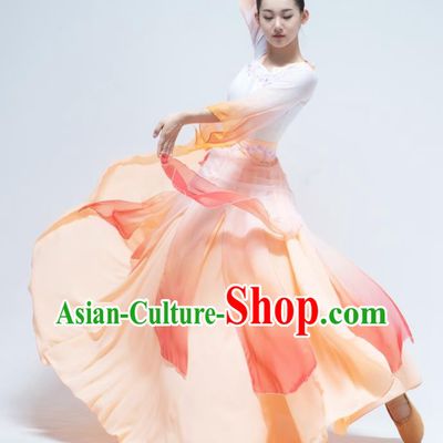 China Classical Dance Stage Performance Orange Hanfu Dress Traditional Han Dynasty Court Dance Costume
