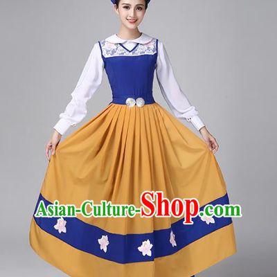 European Traditional Country Woman Clothing Switzerland Stage Performance Dress and Headwear
