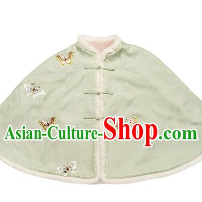 China Embroidery Butterfly Light Green Short Cloak Traditional Embroidered Costume Tang Suit Upper Outer Garment