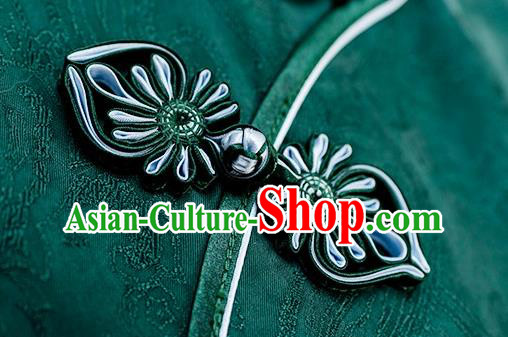 China Embroidery Butterfly Deep Green Silk Qipao Dress Traditional Embroidered Cheongsam Costume China Embroidery Butterfly Deep Green Silk Qipao Dress Traditional Embroidered Cheongsam Costume