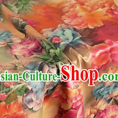 Chinese Royal Peony Butterfly Pattern Gambiered Guangdong Gauze Brocade Cloth Drapery Traditional Cheongsam Silk Fabric