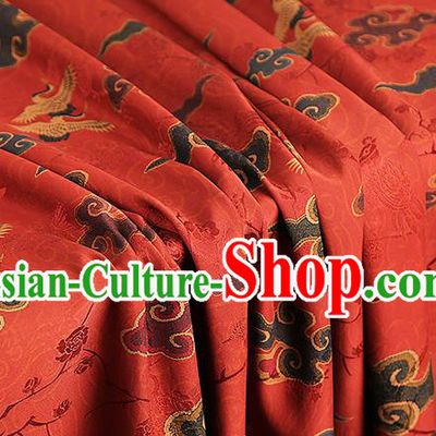 Chinese Royal Cloud Cranes Butterfly Pattern Gambiered Guangdong Gauze Brocade Cloth Drapery Traditional Cheongsam Red Silk Fabric