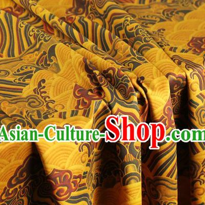 Chinese Yellow Brocade Cloth Drapery Traditional Cheongsam Royal Waves Pattern Silk Fabric Gambiered Guangdong Gauze