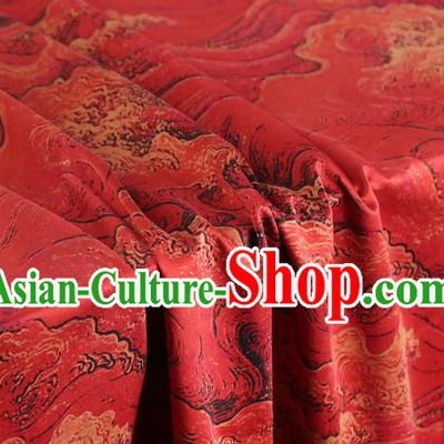 Chinese Red Brocade Cloth Drapery Gambiered Guangdong Gauze Traditional Cheongsam Royal Wave Pattern Silk Fabric