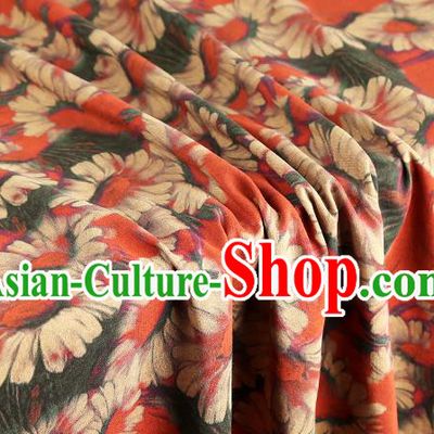 Chinese Red Brocade Cloth Gambiered Traditional Cheongsam Silk Fabric Classical Daisy Pattern Guangdong Gauze Drapery