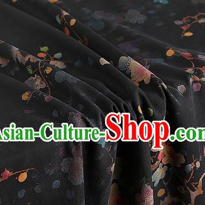 Chinese Traditional Cheongsam Black Silk Fabric Classical Plum Blossom Pattern Gambiered Guangdong Gauze Drapery Brocade Cloth