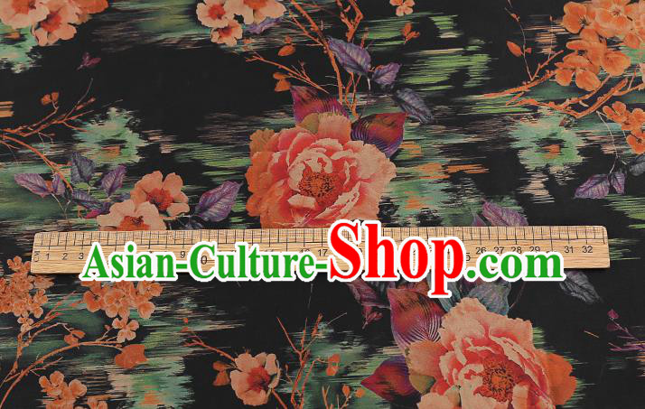 Chinese Traditional Black Brocade Drapery Cheongsam Silk Fabric Classical Roses Pattern Gambiered Guangdong Gauze Chinese Traditional Black Brocade Drapery Cheongsam Silk Fabric Classical Roses Pattern Gambiered Guangdong Gauze