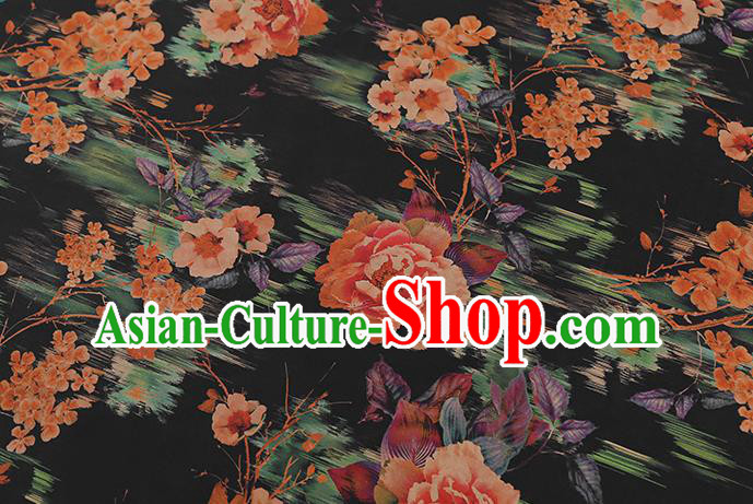 Chinese Traditional Black Brocade Drapery Cheongsam Silk Fabric Classical Roses Pattern Gambiered Guangdong Gauze Chinese Traditional Black Brocade Drapery Cheongsam Silk Fabric Classical Roses Pattern Gambiered Guangdong Gauze