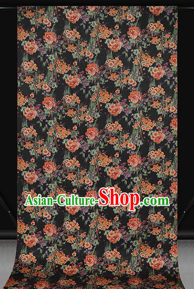 Chinese Traditional Black Brocade Drapery Cheongsam Silk Fabric Classical Roses Pattern Gambiered Guangdong Gauze Chinese Traditional Black Brocade Drapery Cheongsam Silk Fabric Classical Roses Pattern Gambiered Guangdong Gauze