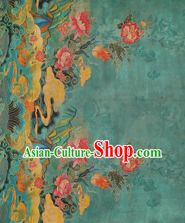 Chinese Traditional Cheongsam Green Silk Drapery Classical Peony Pattern Brocade Fabric Gambiered Guangdong Gauze Chinese Traditional Cheongsam Green Silk Drapery Classical Peony Pattern Brocade Fabric Gambiered Guangdong Gauze