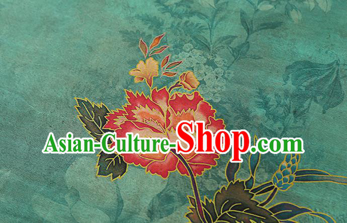 Chinese Traditional Cheongsam Green Silk Drapery Classical Peony Pattern Brocade Fabric Gambiered Guangdong Gauze Chinese Traditional Cheongsam Green Silk Drapery Classical Peony Pattern Brocade Fabric Gambiered Guangdong Gauze