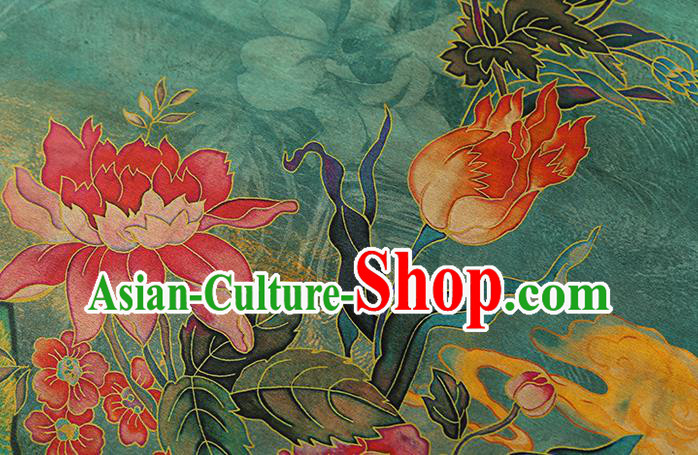 Chinese Traditional Cheongsam Green Silk Drapery Classical Peony Pattern Brocade Fabric Gambiered Guangdong Gauze Chinese Traditional Cheongsam Green Silk Drapery Classical Peony Pattern Brocade Fabric Gambiered Guangdong Gauze