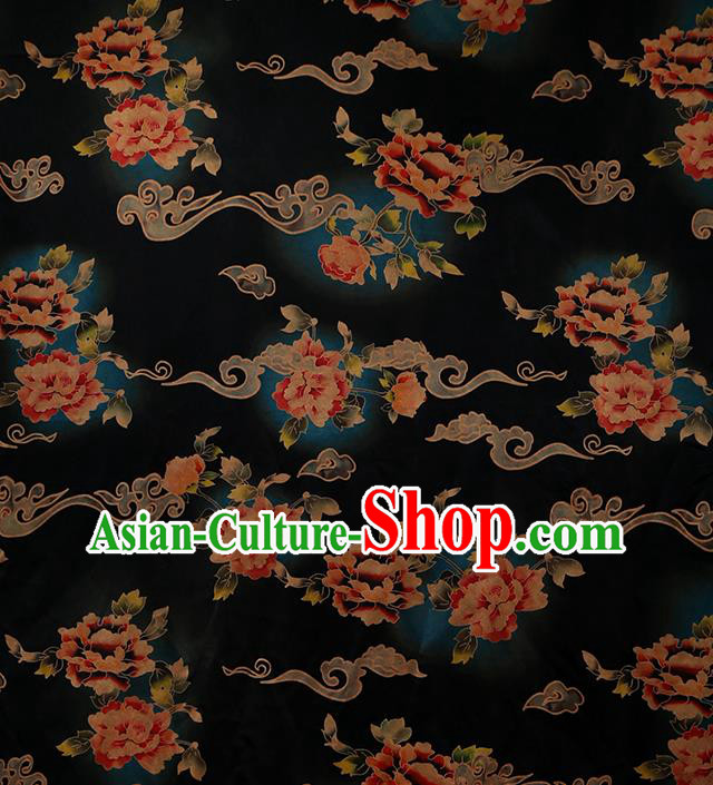 Chinese Traditional Gambiered Guangdong Gauze Cheongsam Silk Drapery Classical Peony Pattern Navy Brocade Fabric Chinese Traditional Gambiered Guangdong Gauze Cheongsam Silk Drapery Classical Peony Pattern Navy Brocade Fabric