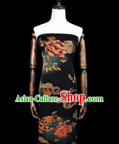 Chinese Traditional Gambiered Guangdong Gauze Cheongsam Silk Drapery Classical Peony Pattern Navy Brocade Fabric Chinese Traditional Gambiered Guangdong Gauze Cheongsam Silk Drapery Classical Peony Pattern Navy Brocade Fabric