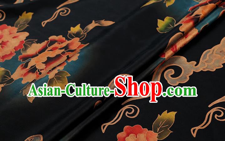 Chinese Traditional Gambiered Guangdong Gauze Cheongsam Silk Drapery Classical Peony Pattern Navy Brocade Fabric Chinese Traditional Gambiered Guangdong Gauze Cheongsam Silk Drapery Classical Peony Pattern Navy Brocade Fabric