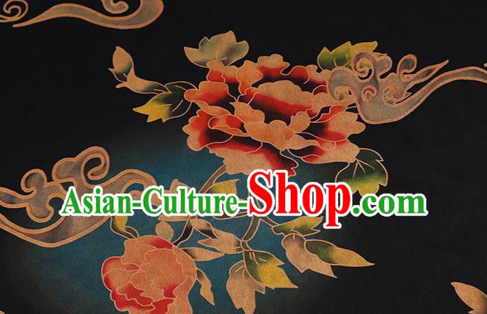 Chinese Traditional Gambiered Guangdong Gauze Cheongsam Silk Drapery Classical Peony Pattern Navy Brocade Fabric Chinese Traditional Gambiered Guangdong Gauze Cheongsam Silk Drapery Classical Peony Pattern Navy Brocade Fabric