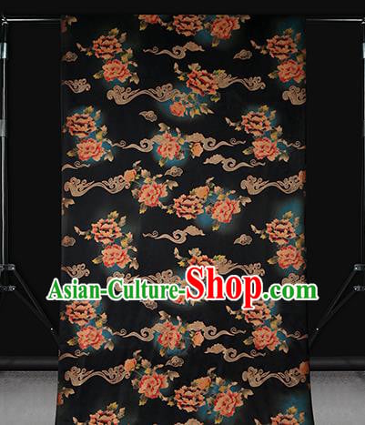 Chinese Traditional Gambiered Guangdong Gauze Cheongsam Silk Drapery Classical Peony Pattern Navy Brocade Fabric Chinese Traditional Gambiered Guangdong Gauze Cheongsam Silk Drapery Classical Peony Pattern Navy Brocade Fabric