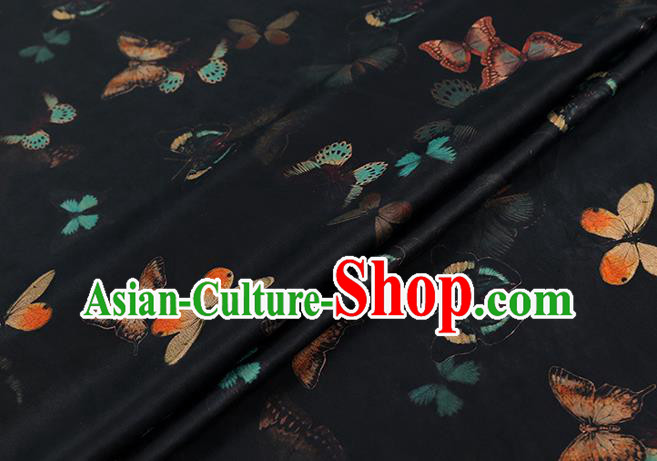 Chinese Classical Butterfly Pattern Black Brocade Fabric Traditional Gambiered Guangdong Gauze Cheongsam Silk Drapery Chinese Classical Butterfly Pattern Black Brocade Fabric Traditional Gambiered Guangdong Gauze Cheongsam Silk Drapery