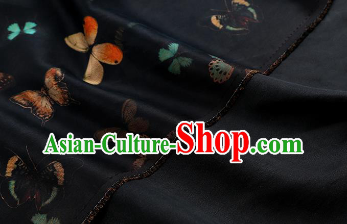 Chinese Classical Butterfly Pattern Black Brocade Fabric Traditional Gambiered Guangdong Gauze Cheongsam Silk Drapery Chinese Classical Butterfly Pattern Black Brocade Fabric Traditional Gambiered Guangdong Gauze Cheongsam Silk Drapery